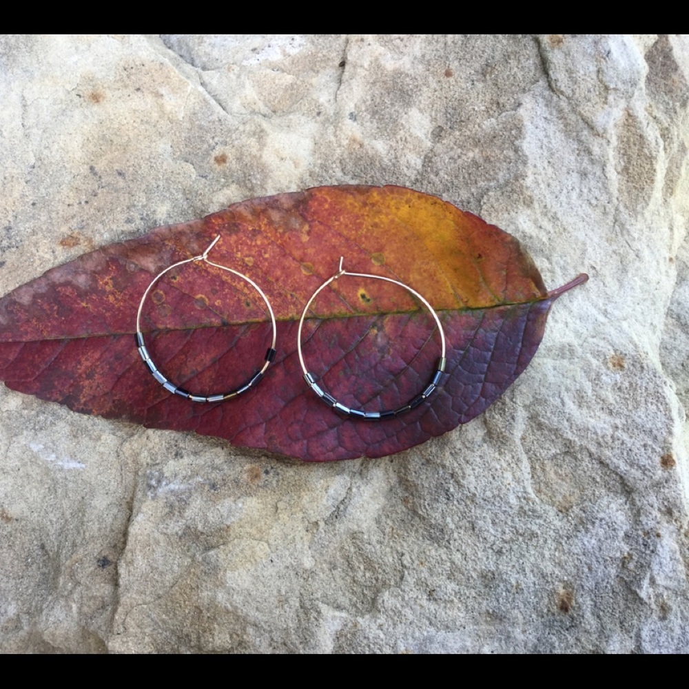 Gold Hoops With Smoky Glass Beads